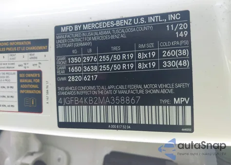 2021 Mercedes-Benz Gle 350 4Matic z USA, uszkodzony, nr VIN 4JGFB4KB2MA358867